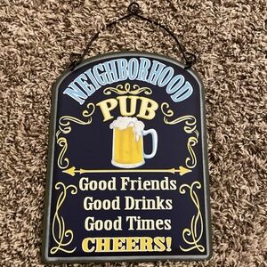 Modern metal hanging bar plaque sign Neighborhood Pub.